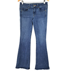 American Eagle Super Stretch Kick Boot Bootcut Jeans Womens Size 8 Blue Denim